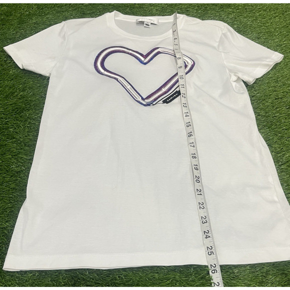 Carven Embroidered Heart White Short Sleeve T-Shirt Size S - Picture 8 of 9